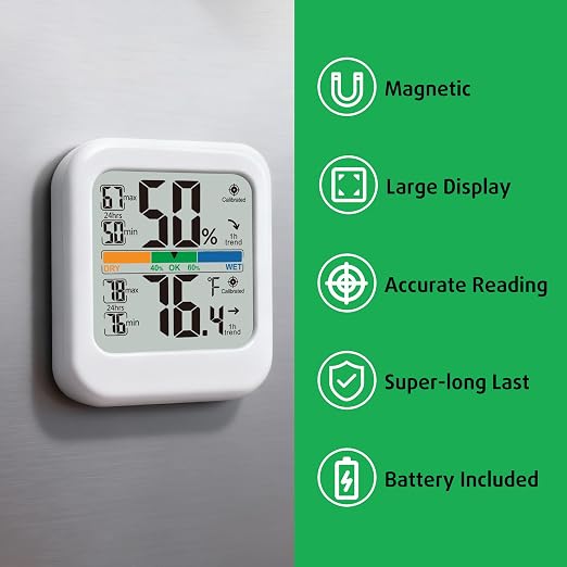 G.CATACC Room Thermometer Indoor Hygrometer Temperature Humidity Monitor | 5s Fast Refresh, 2.8" Large LCD, Battery included, Accurate Sensor for Home Office Baby Nursery Greenhouse Reptile Incubator