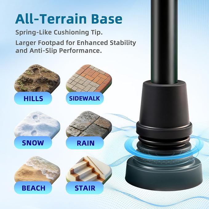 All-Terrain Folding Walking Cane for Men & Women | Heavy-Duty 300lbs & Yet Lightweight, All-Terrain Shock-Absorbing Tip, Ergonomic Handle, Adjustable, Collapsible & Portable