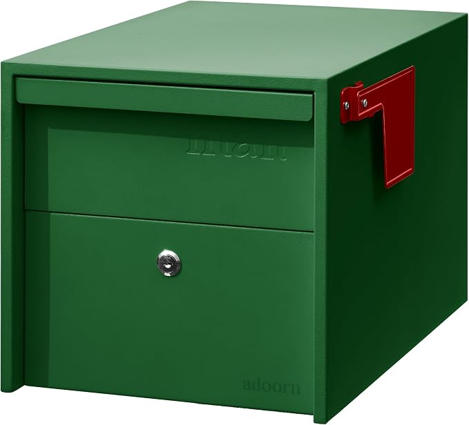 Adoorn Lockable Post Mount Mailboxes for Outside - Small Anti-Theft Locking Mailbox for Packages and Letters - Weatherproof Construction - Durable Steel - 12" H x 12" W x 18.5" D - Forest Green