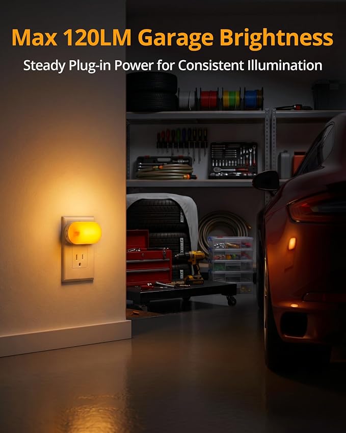 Lyridz 120LM Ultra Bright Plug-in Motion Sensor Night Light, Stepless Dimmable LED Nightlight, Always-On and Auto-Off, for Hallway, Stairs, Bathroom, Bedroom, Garage, Amber (2-Pack)