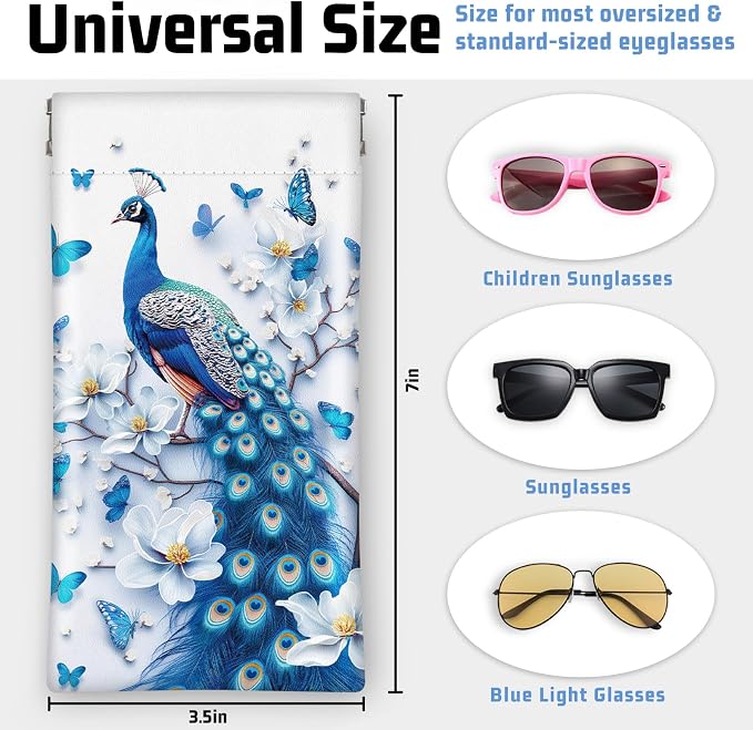 Soft Sunglasses Eyeglass Glasses Case,7x3.5inch Portable PU Leather Squeeze Top Holder Bag Pouch for Women Men