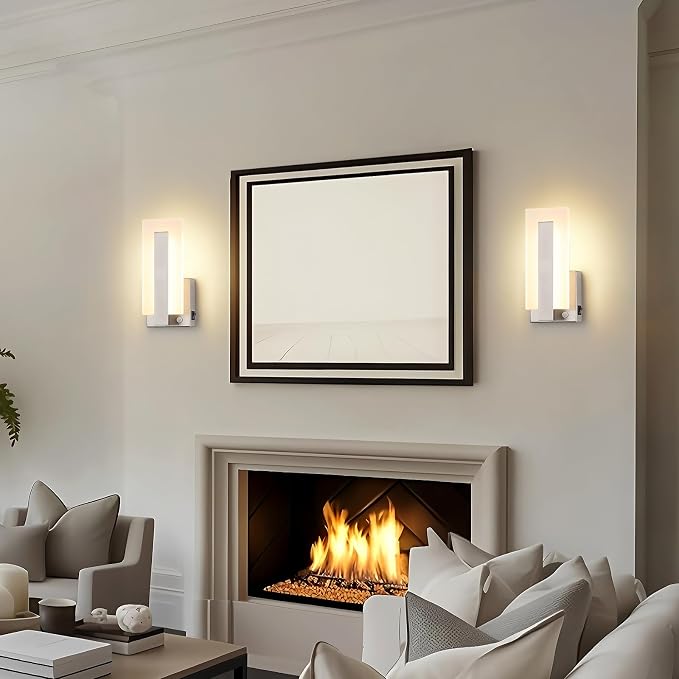 Joosenhouse Modern Wall Sconces Set of Two, with Motion Sensor, Dimmable Hardwired Wall Lights, Nickel-Finish Indoor Wall Lights Suitable for Bedrooms, Living Rooms, and Hallways