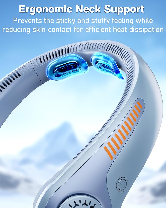 Portable Neck Fan - Rechargeable Personal Fan with Neck Support, 5000mAh, 5-Speed Quiet, Lightweight Long Lasting Bladeless Fan, Wearable Cooling Fan for Hot Flashes, Travel, Gifts for Men Women