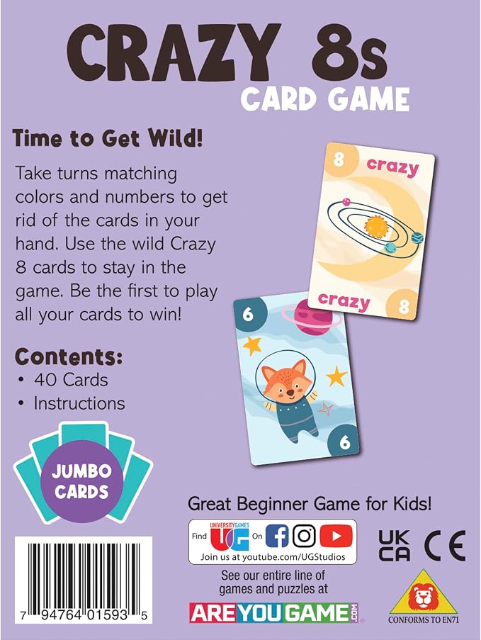 Crazy Eights Travel Card Game, Classic Family Game, Ages 4+