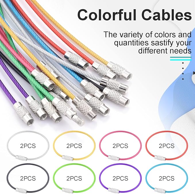 CooBigo 16 Pack Stainless Steel Loops 2mm Coated Wire Keychain Cable Large Keyrings 6 inch Key Chain for Luggage Tags, Key Tags, Keyrings, Kitchen Utensils, Duster-Assorted Colors