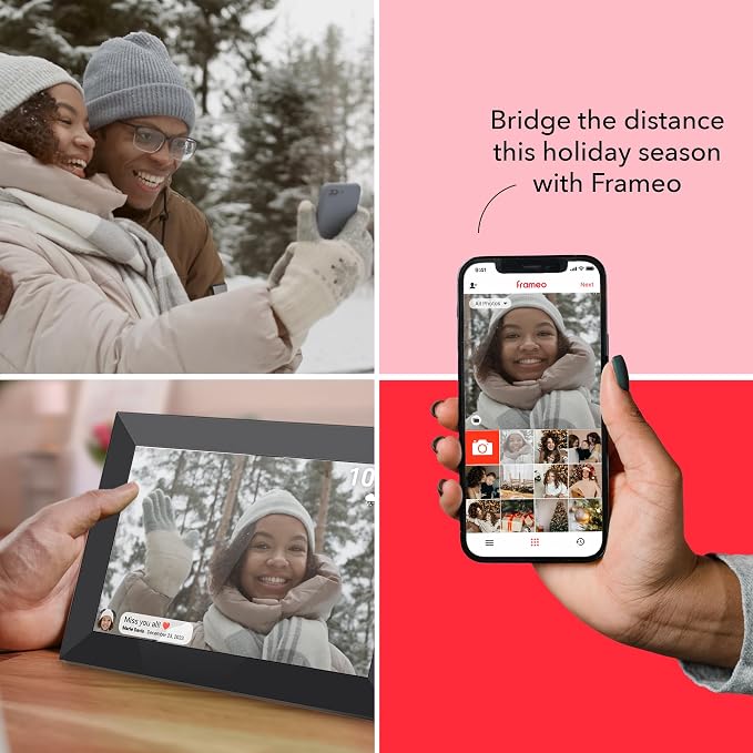 10.1Inch WiFi Digital Picture Frame IPS Touch Screen HD Disply,Video Clips and Slide Show,Auto-Rotate, Wall Mountable,Send Photos Instantly from Anywhere with via Frameo APP (10.1 INCH)