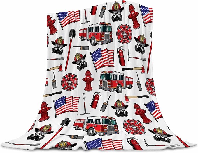 Firefighter Blanket 50x60 Inches - Extra Large Fire Truck Throw for Kids, Adults - Ultra Soft Fleece Firetruck Throw Blankets for Couch, Sofa, Camping - Warm Cozy Fireman Gift for Boys, Girls, Teens