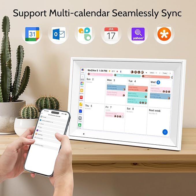 Digital Calendar 10.1" Smart Calendar, 1280 * 800 IPS HD Interactive Touchscreen Electronic Calendar for Family Schedules, WiFi Digital Picture Frame Built-in 32GB Memory White