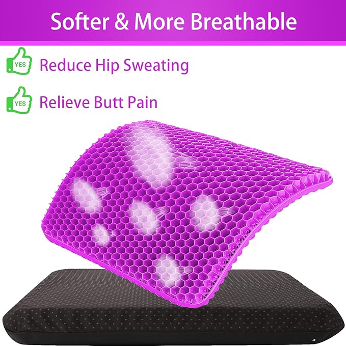 Gel Seat Cushion for Long Sitting, Gel Chair Cushion (Large & Thick) | Gel Cushion for Wheelchair, Soft & Breathable, Gel Chair Cushion for Hip Pain, Seat Cushion for Office Chair (Black Cover)