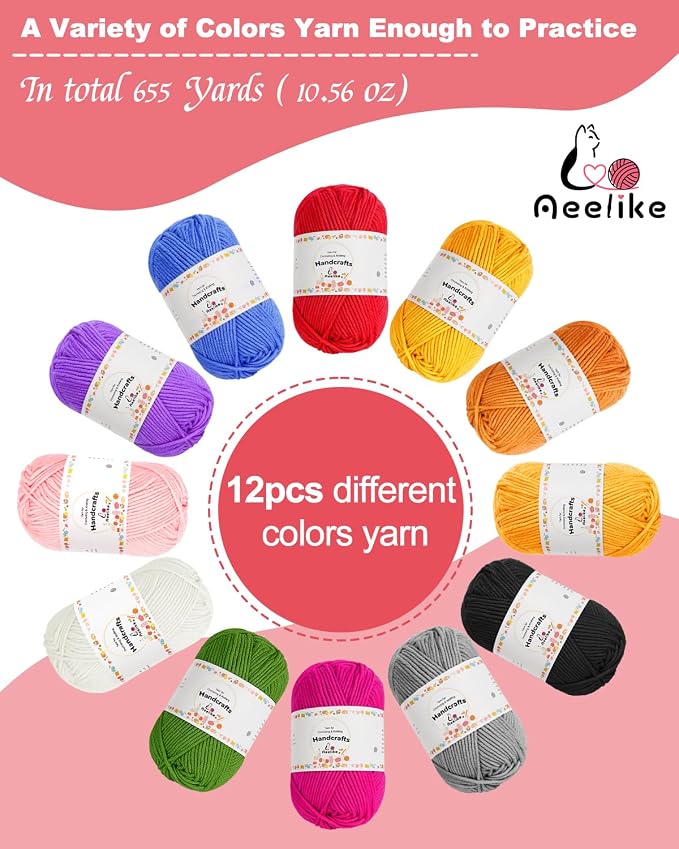 Aeelike Crochet Kit for Beginners Adults, Complete Crochet Kits, Winred | Crochet Kit for Beginners Young and Old, All-inclusive Kit with Crochet Hooks 655 Yards Yarn Instruction Knit Bag, Ideal Gift