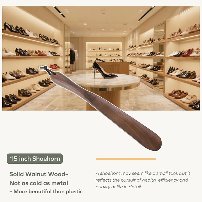 muso wood Shoe Horn Long Handle for Seniors,Wooden Shoehorn for Men, Women, Kids,Pregnancy