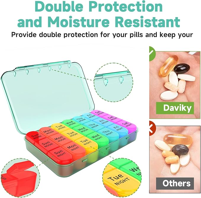 Pill Organizer 3 Times a Day, Weekly Pill Organizer 3x a Day, Pill Box 7 Day, Daily Pill Box Organizer, Travel Container Pill Cases Organizers 7 Day, Medicine Organizer to Hold Vitamins and Medication
