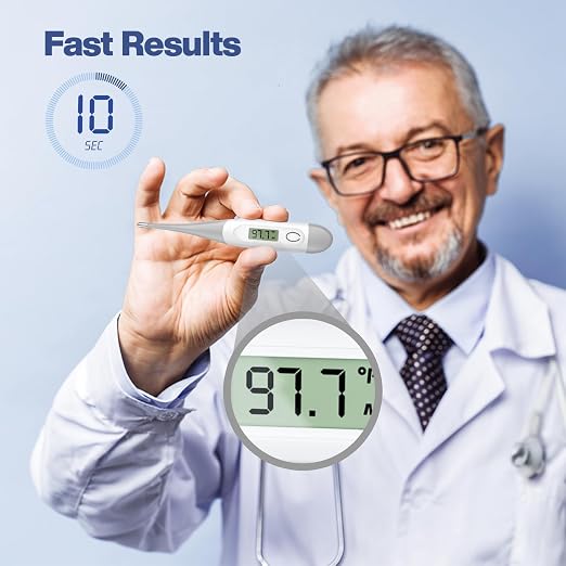 Boncare Digital Thermometer for Adults, Kids & Babies, Gray | Accurate & Safe Oral and Rectal Thermometer with 10-Second Reading and Fever Alarm