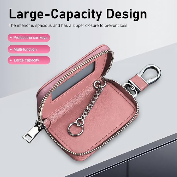 1PC Car Key Fob Case, Leather Car Key Holder for Purse, Automotive Smart Key fob Holder with Hook, for Remote Key Fob