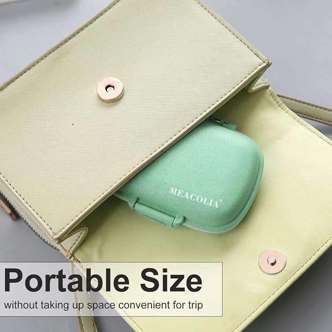 2 Pack 8 Compartments Travel Pill Organizer, Daily Pill Case Small Pill Box for Pocket Purse, Portable Pill Container Medicine Vitamin Organizer (Cyan & Khaki)