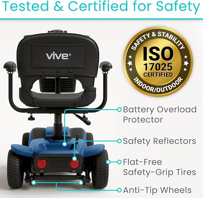 Vive 4 Wheel Mobility Scooter - Electric Powered Wheelchair Device - Compact Heavy Duty Mobile for Travel, Adults, Elderly - Long Range Power Extended Battery with Charger & Basket