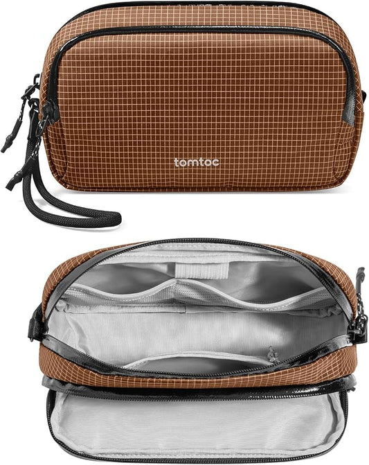 tomtoc Electronic Organizer Travel Case Performance, Water Resistant Dual Compartment Cable Organization Storage Bag for Charger, Cord, Phone, Hard Drive, Power Bank, Accessories Travel Essentials