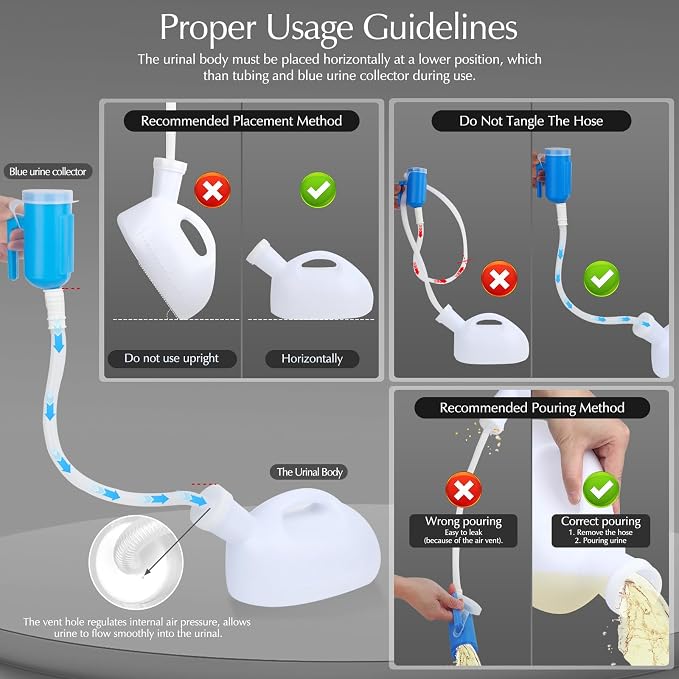 Portable Urinals for Men, OOCOME Men Urinal Bottle Spill Proof Reusable Male Pee Bottle Camping Toilet Thicken Men's Potty 2000 ml 47.2" Long Tube with Lid