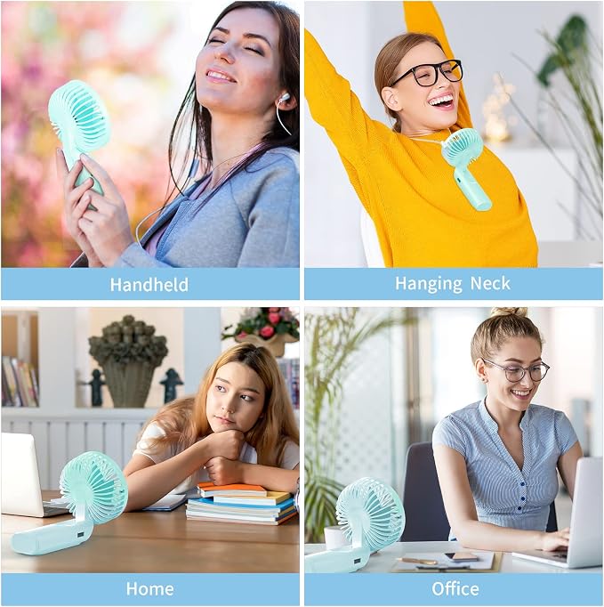 Peiyuu Portable Fan, 4000mAh USB Rechargeable, 180° Foldable Mini Desk Fan with 6 Wind Speed, LCD Digital Display, Lanyard as Neck Fan, Ultra Quiet