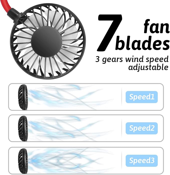 Haomaomao Portable Neck Fan 2500 mAh Rechargeable USB Hands-Free Mini Face Cooling Personal Double Headed Rotatable Small Fan for Working Office Reading Traveling Outdoor Sport