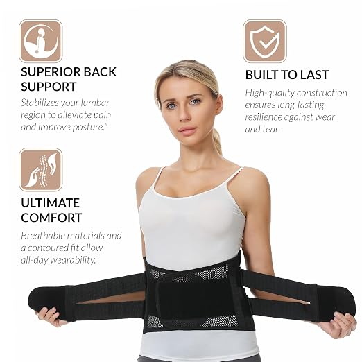 NeoTech Care Lower Back Brace for Women or Men, Lumbar Back Support Belt (Black, Size XXXL)
