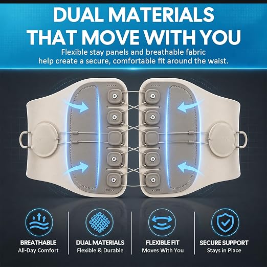 Adjustable Lumbar Support Back Brace with Dual Pulley System – Posture and Spine Support,Pelvic & Hip Support,Lower Back Belt for Daily Support, Sitting, Standing, Work & Light Lifting – Unisex，28"-48"