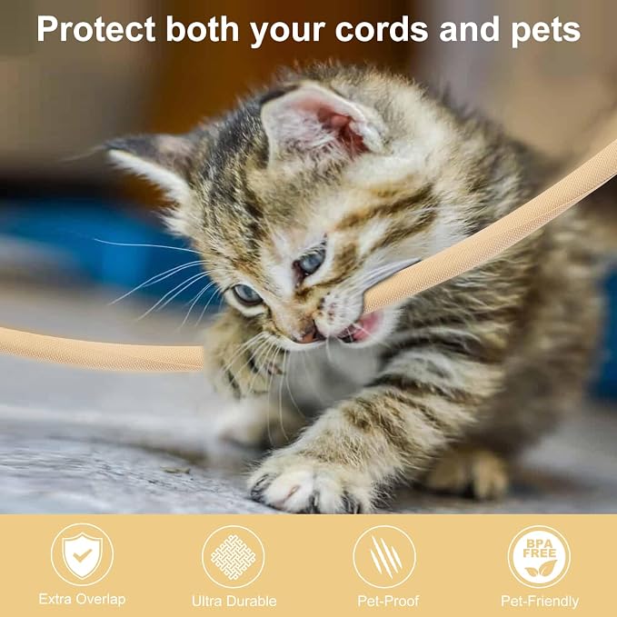Secbolt Cord Protectors from Pets No Chew, 10ft - 1/2 inch Ultra Durable Cord Covers for Pets, Bite-Resistant Cable and Wire Protector for Cats, Dogs, Rabbits - Beige