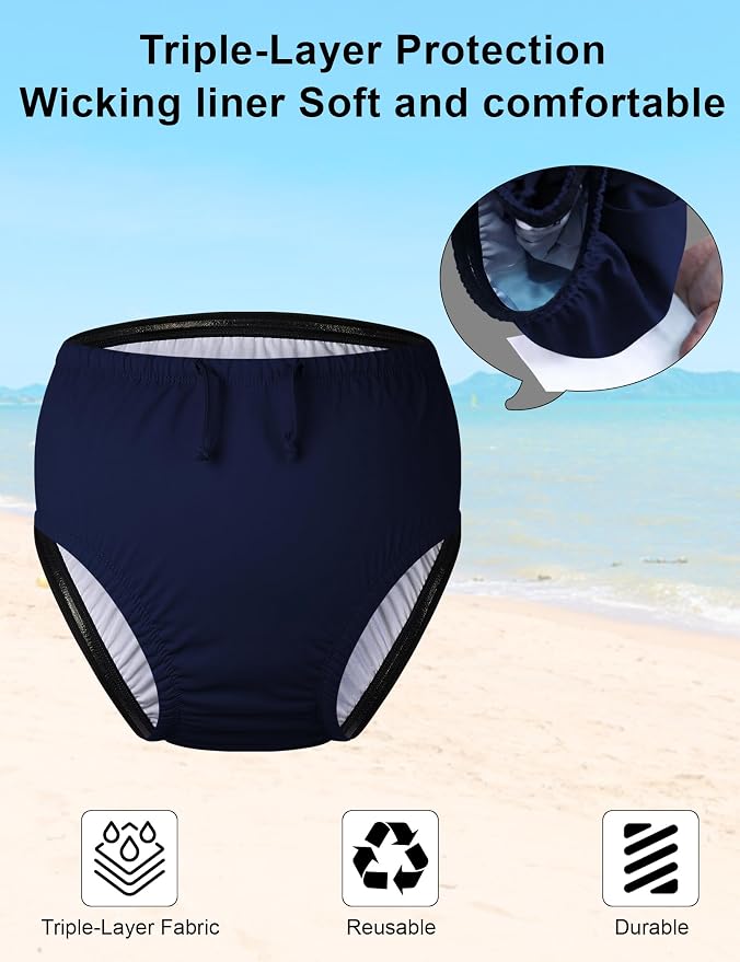Adult Reusable Swim Diapers for Incontinence pecial Needs Swimwear Waterproof Leakproof Cloth Diaper Covers Unisex Navy XS