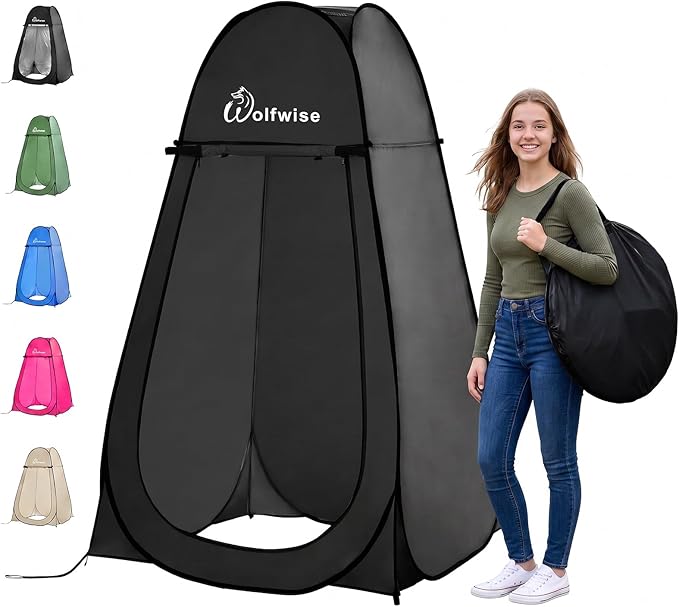 WolfWise Pop Up Shower Tent for Camping Essentials, Compact & Lightweight | Portable Instant Changing Tent with Window & Carry Bag, Privacy Dressing Room Bathroom for Outdoor, 6'3"/6'11" H