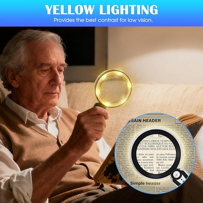 45X Magnifying Glass with Light, 4.6-Inch 1200mAh USB Rechargeable, 6 Color Modes for Low Vision Seniors, Reading, Jewelry & Coin Appraisal - Black Silver