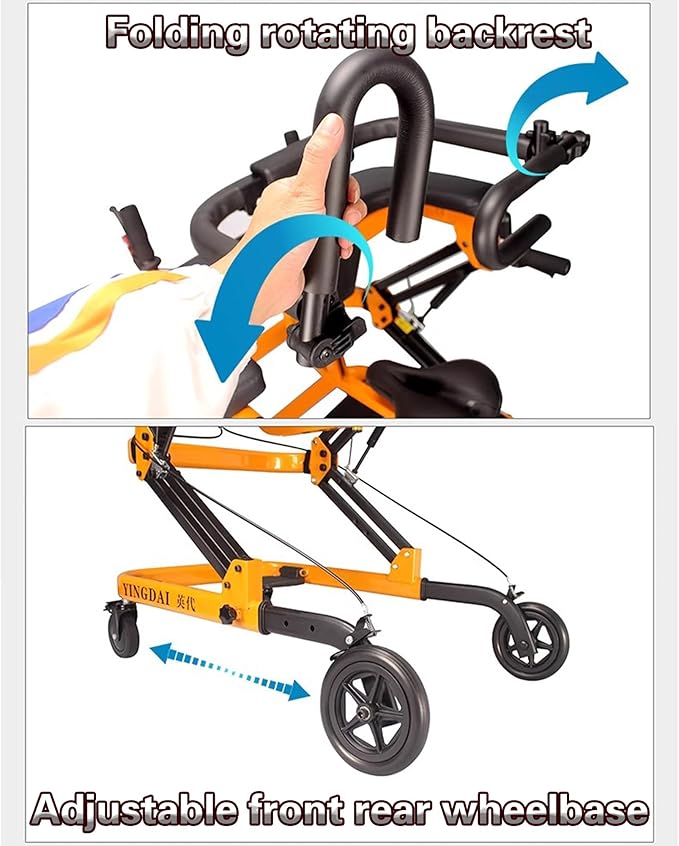 Adjustable Medical Walker with Stand-Up Support, Walking Frame, Adult Walker, Lower Limb Training, Home Rehabilitation Equipment, Multi-Function Mobility Aid with 4 Wheels (Yellow)