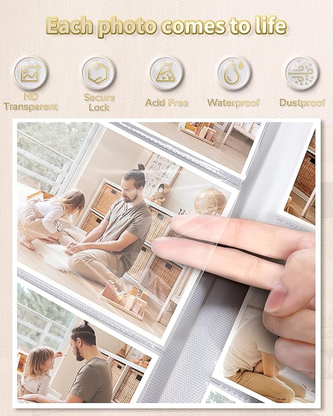 Artfeel Photo Album 4x6 with 100 Pockets,Slip-in Picture Albums,Linen Cover Memory Book with Front Window,White Page Vertical Photo Book for Wedding,Family,Anniversare,Baby,Vacation