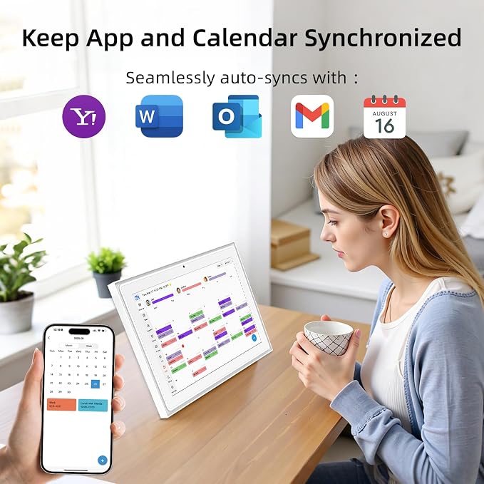 12.3 Inch Digital Calendar, 1920x1280 IPS Digital Picture Frame, 32GB Touch Screen Wall & Desk Digital Planner for Schedule, Photo Display, Meals, Chore Chart & Tasks