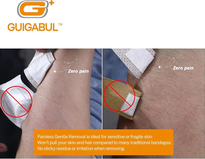 Painless Removal Silicone Bandages for Elderly Sensitive Skin - 40 Counts 0.75''x3'' Medium and 15 Counts 1.63''x4'' Extra Large Bandages by G+ GUIGABUL - Hypoallergenic - Latex Free