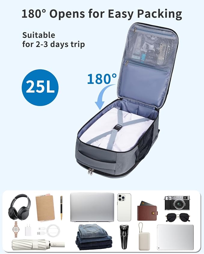 WANDF Personal Item Travel Bag, Small Travel Backpack 17x10x9 for United Airlines, 15.6" Laptop Backpack for Men Women (Grey)