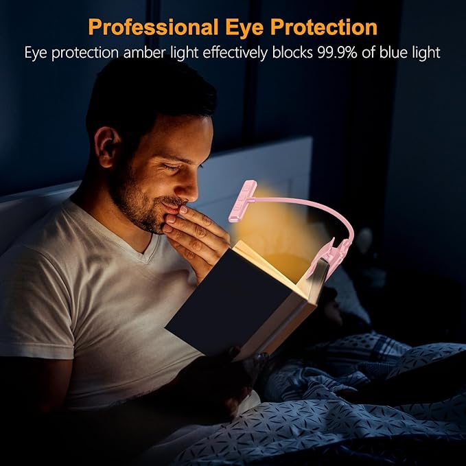 Gritin 19 LED Rechargeable Book Light for Reading in Bed with Memory Function- Eye Caring 3 Color Temperatures,Stepless Dimming Brightness,80 Hrs Runtime Clip on Light for Book Lovers-Pink