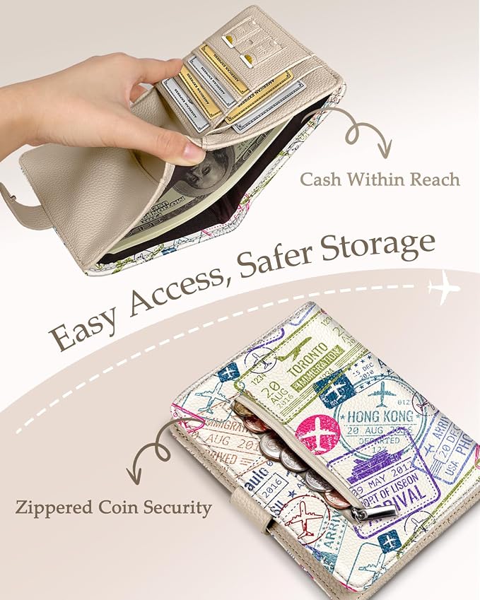 Slohif Airtag Passport Holder Cover Wallet Case for Travel Women - Leather RFID Blocking Passport Book Multiple Personalized Organizer Slim Portable Carrier Card Slots Protector Sleeve Stamp