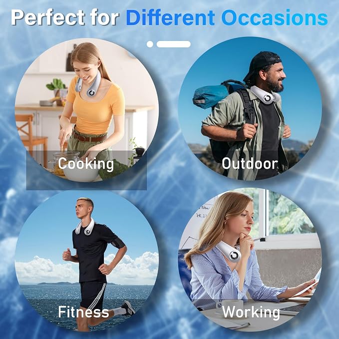 5000mAh Portable Neck Fan, [16H Long Lasting] Bladeless Personal Fan, 5 Speeds Wearable Fan for Neck, Ultra Quiet Rechargeable Cooling Fan for Travel, Outdoor, Hot Flashes, Golf, Office