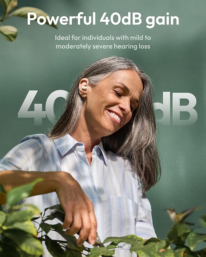 Cearvol Wave Lite OTC Hearing Aids Earbuds with Bluetooth - App Control, Aux-In, Noise Reduction Rechargeable for Mild to Moderate Severe Hearing Loss Seniors & Adults (Starlight)
