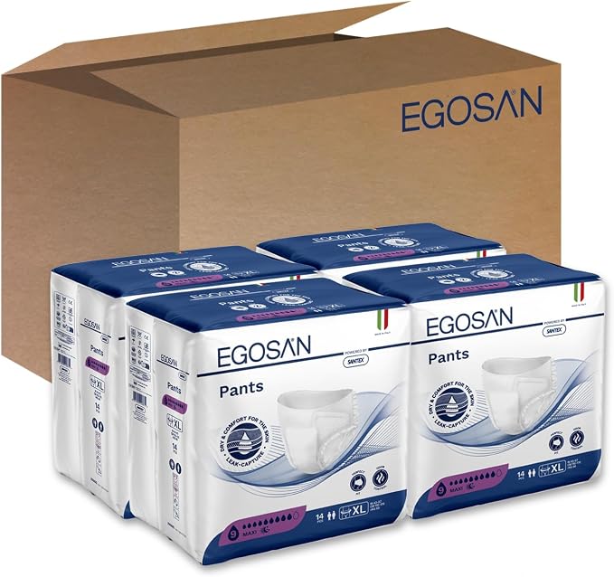 Egosan Maxi Incontinence Underwear Pull Ups Lightweight Breathable Disposable with Newly Designed Acquisition Layer, Stretchable Form-Fitting with Max Absorbency, Unisex (X-Large 56 Count)