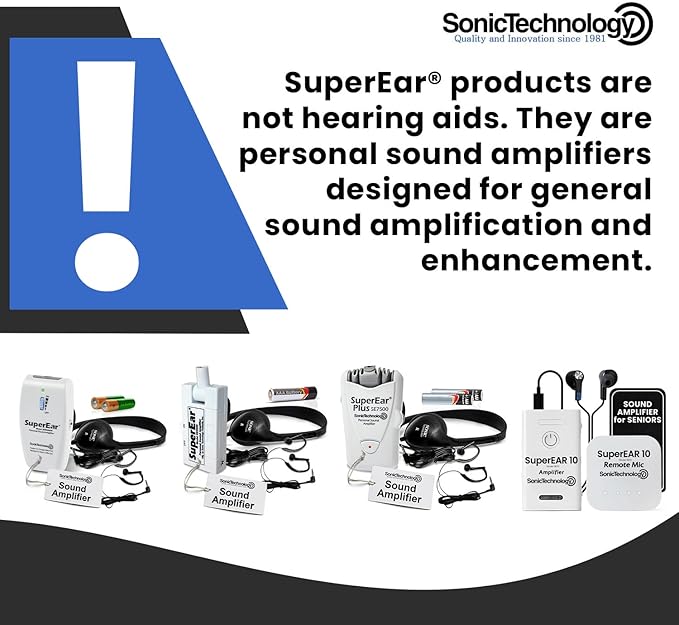 SuperEar Model SE7500 for Seniors - Hearing Amplifiers for Seniors & Elderly, Super Ear Personal Sound Amplifier, Sound Amplifier Listening Device and Audio Accessories in 50dB Ambient Sounds Increase