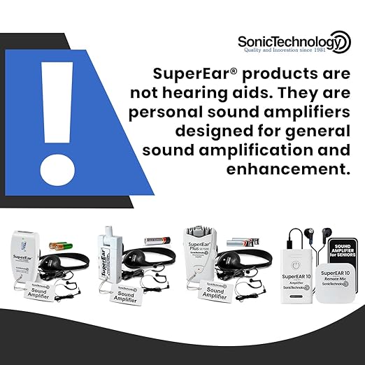 SuperEar NEW Model SE10 for Seniors - Hearing Amplifiers for Seniors Long Range Listening Device Sound Amplifier Listening Device Noise Cancelling - Remote Microphone PSAP TV Audio Accessories
