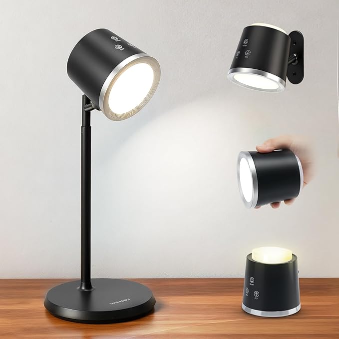 Cordless Desk Lamp, Magnetic Wall Mount LED Light, Portable Warm Night Light, Rechargeable Battery Powered Lamp, Dimmable Brightness & 3 Color Modes, Table Light for Reading, Work, Bedroom, Hallway