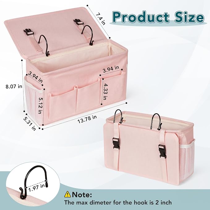 Bedside Caddy Storage Organizer for Bed Rails, Bed Caddy with 6 Pockets | Bedside Organizer with Fixed Straps and Hooks, Mattress Supported Versatile for Home, Dorm, Bunk, Hospital and Crib Bed