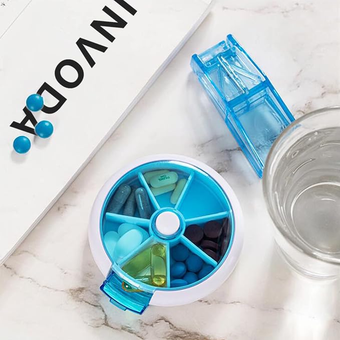 INVODA Rotating Weekly Pill Dispenser 7 Day 3 Times Medicine Pill Planner with 7 Compartments