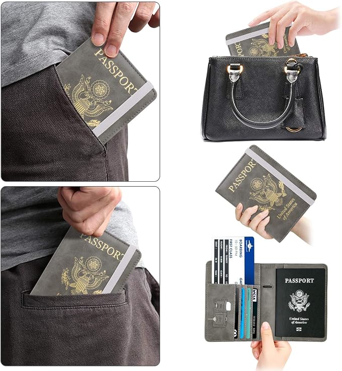 WALNEW Passport Holder for Travel, RFID Passport Cover Wallet for Women Men, PU Leather Passport Book Card Holder Case with Pen, Travelling Essentials for Flying | PU Leather Passport Cover Case with Pen Holder, Travel Must Haves Accessories, Passport ...