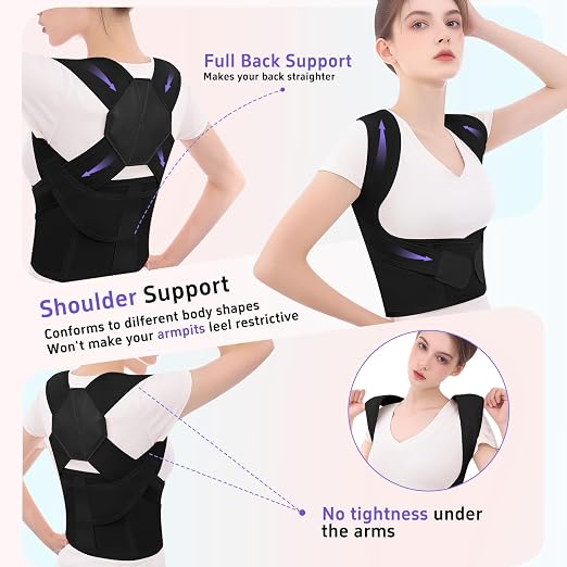 Posture Corrector for Women and Men Back Brace Upper Back Support Adjustable Breathable Shoulder Straightener Hunchback Correction Clavicle Back Pain Relief Comfortable Daily Wear Black XX-Large
