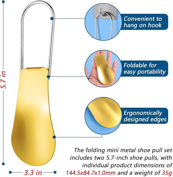 EYIWEITING Folding Mini Metal Shoe Pulls 5.7 Inch - Travel Friendly for Men, Women and Children - Pack of 2