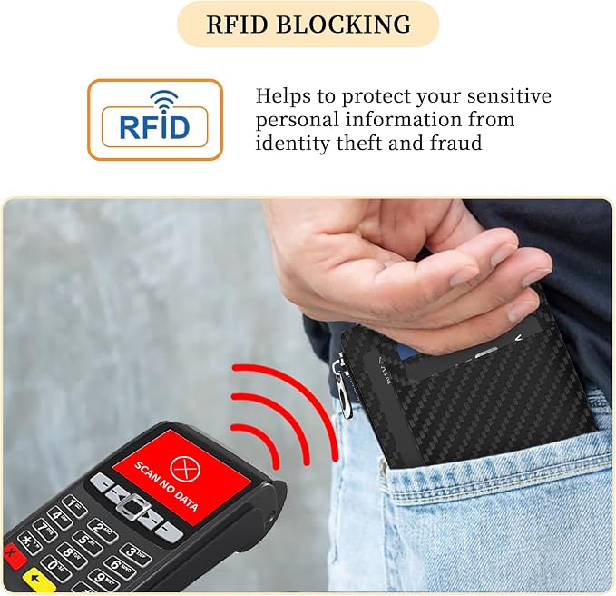 Hancynir Minimalist Black Small Wallet Men Credit Card Holder, Slim RFID | Zipper Keychain Wallet, Key Chain, Travel Coin Front Pocket, Women Mens Gifts, Thin Card Case, 6 Card Slots, PU Leather