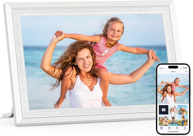 Uhale 10.1 Inch Digital Picture Frame 32GB Momery White WiFi Electronic Photo Frame IPS HD Touch Screen Display Share Photos/Videos Instantly Anywhere Gifts for Mom Dad Grandparents
